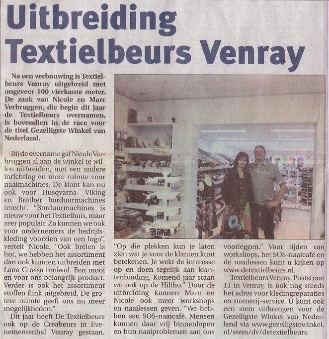 Krantenartikel 'uitbreiding textielbeurs venray'